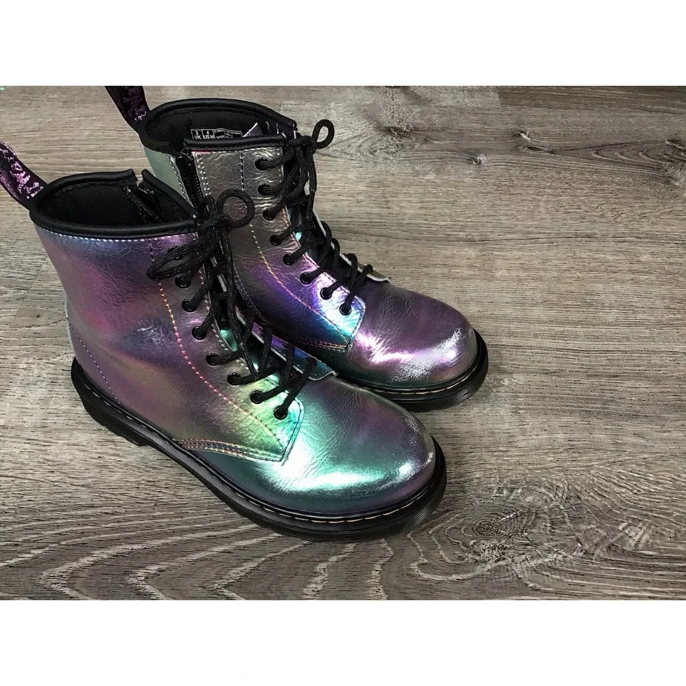 Dr Martens Iridescent Boots 1460 J Juniors Youth Size 4 Ankle Boot Purple Green
